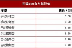 开瑞K60正式上市 售5.88-7.78万元